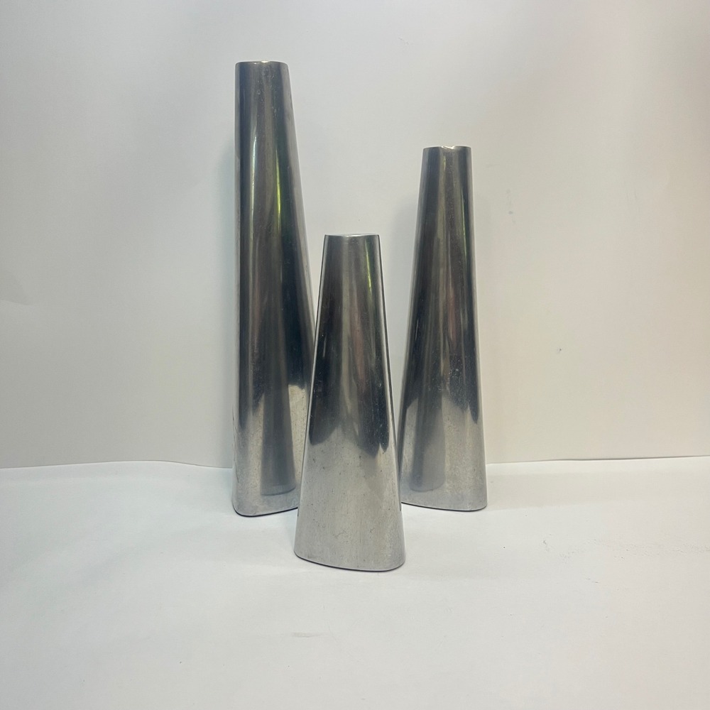 IKEA VTG Metal Taper Candle Holders Set of‎ 3 Silver Triangular Cone MCM Style